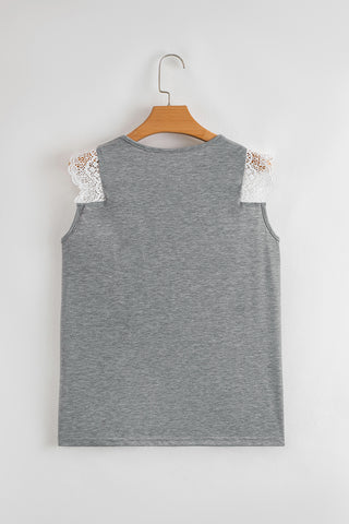 Gray Lace Patchwork Criss Cross V Neck Top