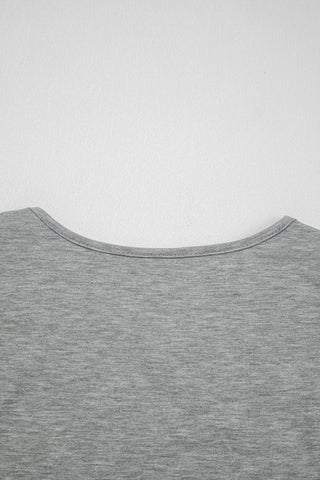 Gray Lace Patchwork Criss Cross V Neck Top
