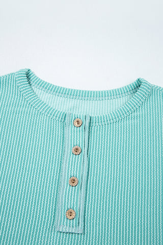 Multicolour Twisted Ribbed Knit Colorblock Henley Top
