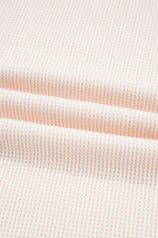 Beige Striped Waffle Patchwork Exposed Seam Raw Hem Knit Top
