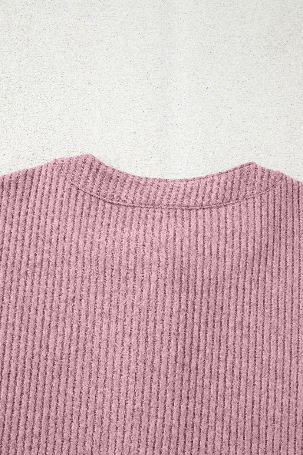 Pink Ribbed Texture Drop Shoulder Henley Knit Top