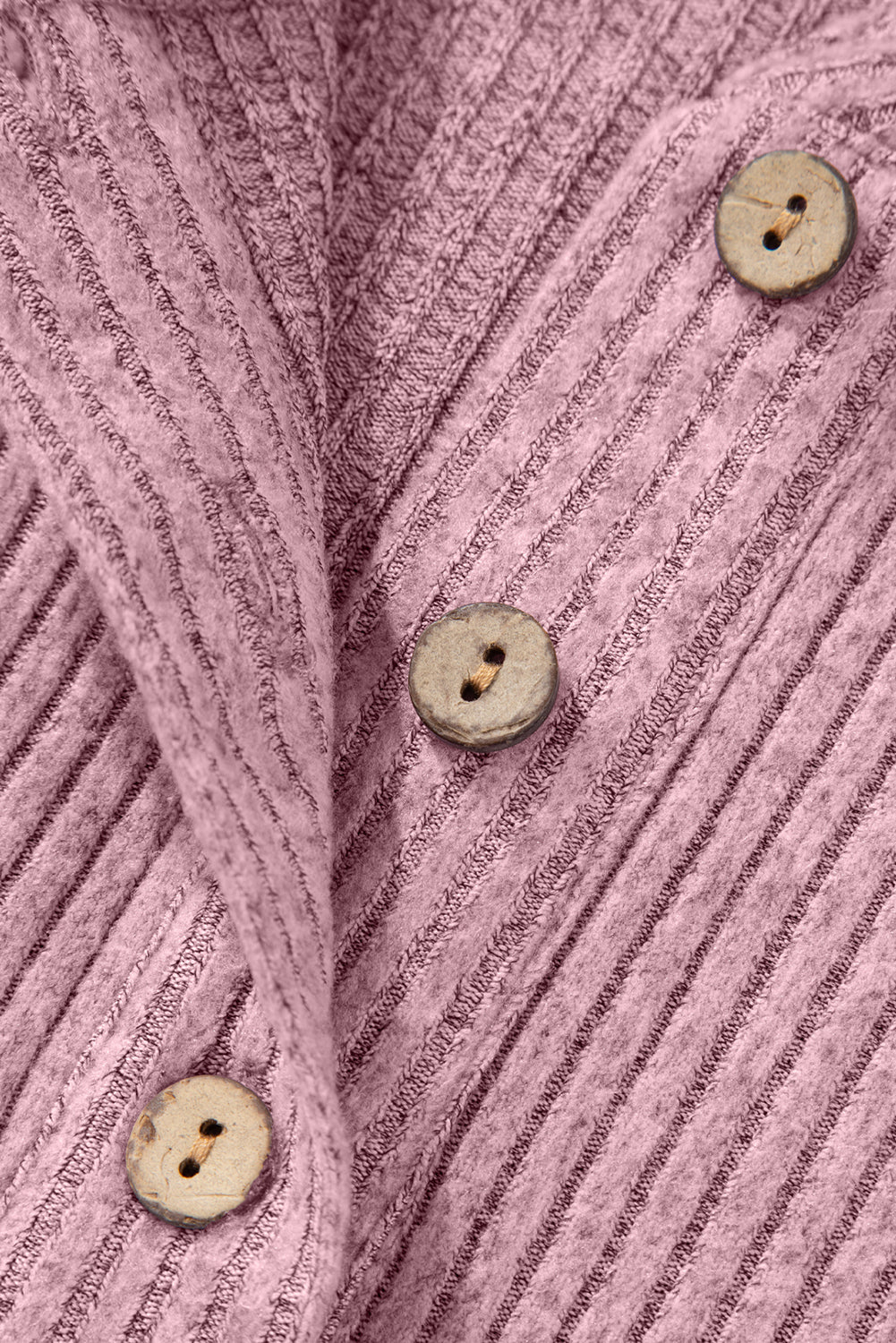 Pink Ribbed Texture Drop Shoulder Henley Knit Top