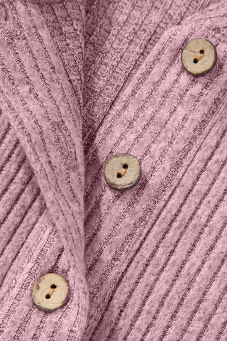 Pink Ribbed Texture Drop Shoulder Henley Knit Top