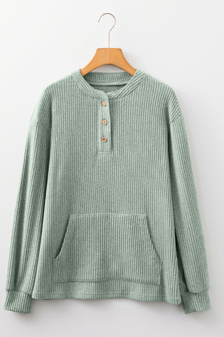 Pink Ribbed Texture Drop Shoulder Henley Knit Top