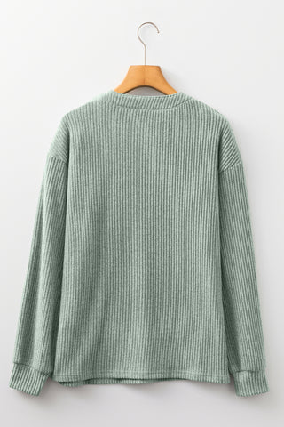 Pink Ribbed Texture Drop Shoulder Henley Knit Top