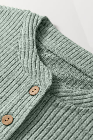 Pink Ribbed Texture Drop Shoulder Henley Knit Top
