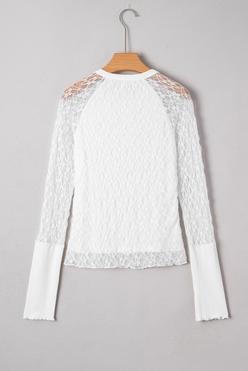 White Sheer Lace Long Sleeve Slim Henley Top