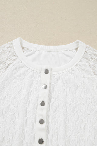 White Sheer Lace Long Sleeve Slim Henley Top