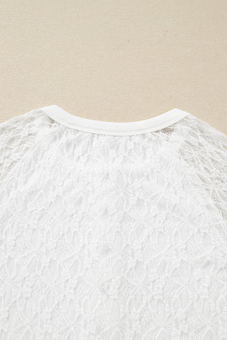 White Sheer Lace Long Sleeve Slim Henley Top