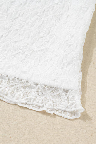 White Sheer Lace Long Sleeve Slim Henley Top