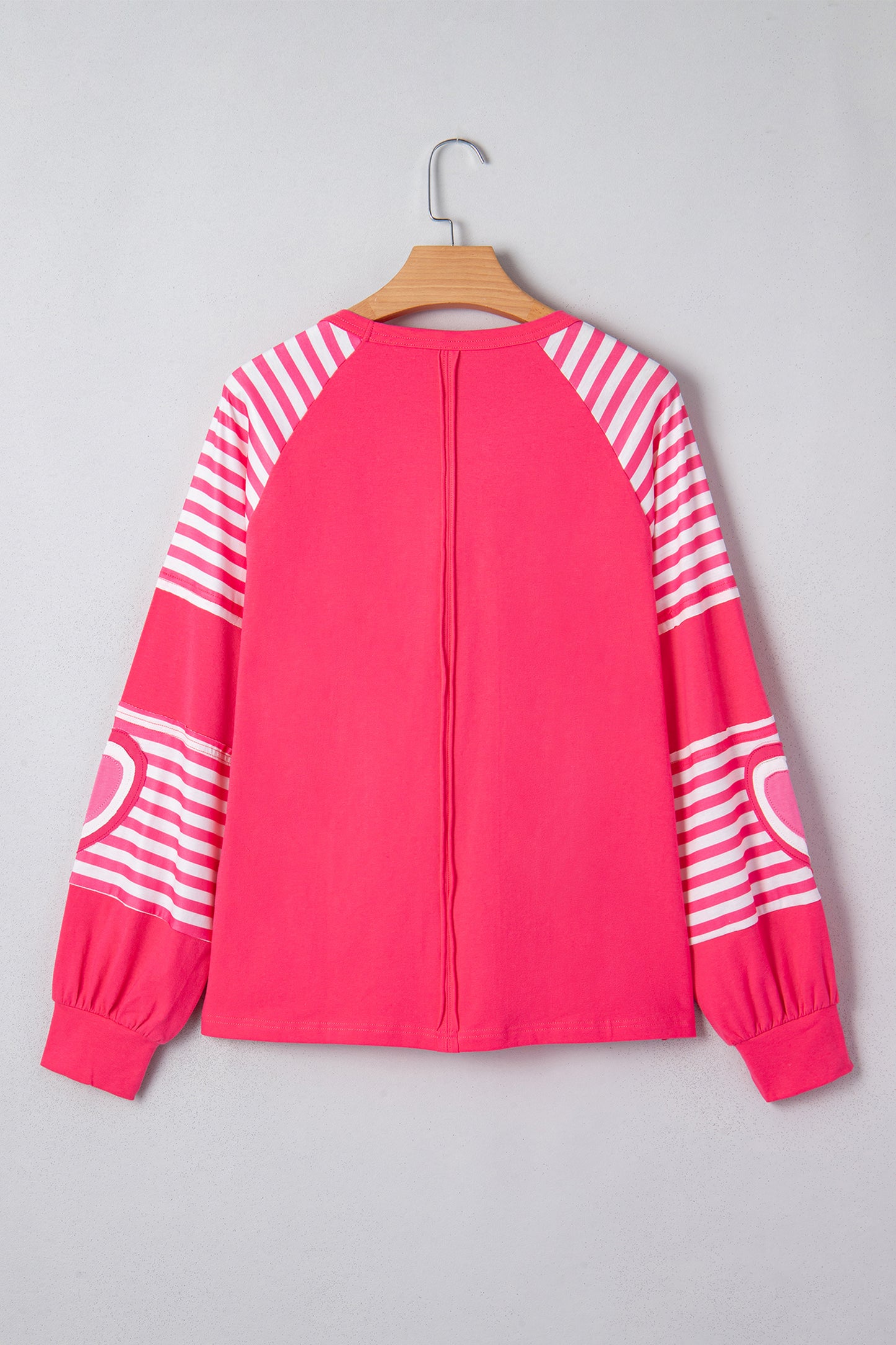 Strawberry Pink Heart Shape Striped Patchwork Long Sleeve Loose Top