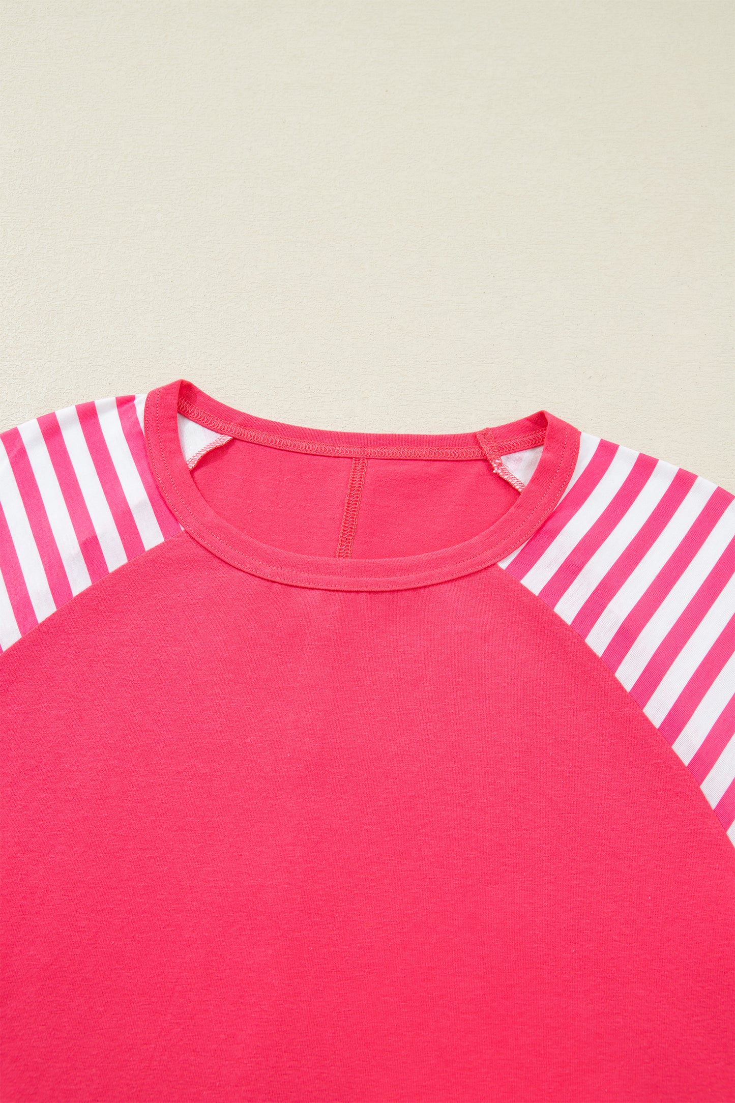 Strawberry Pink Heart Shape Striped Patchwork Long Sleeve Loose Top