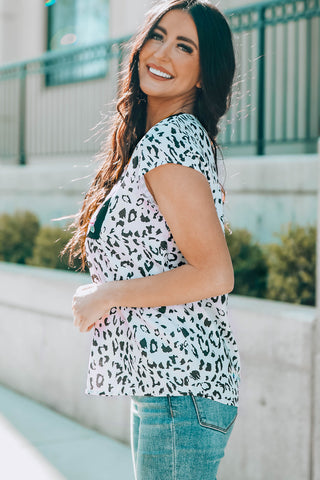 CLEARANCE Black & White Animal Print Flower Embroidered Tunic Short Sleeve Top