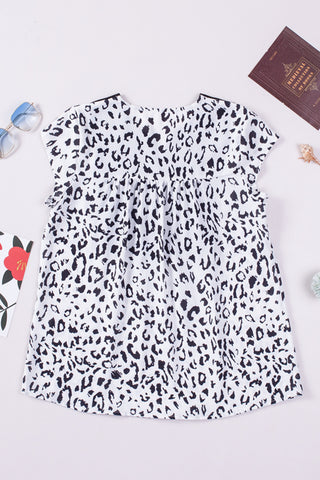 CLEARANCE Black & White Animal Print Flower Embroidered Tunic Short Sleeve Top