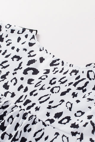 CLEARANCE Black & White Animal Print Flower Embroidered Tunic Short Sleeve Top
