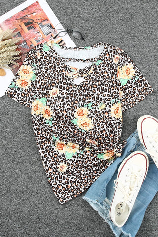 CLEARANCE Sunflower Print Cross Neck T-Shirt