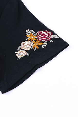 CLEARANCE Casual Floral Embroidered Round Neck T Shirt