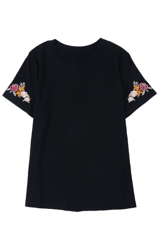 CLEARANCE Casual Floral Embroidered Round Neck T Shirt