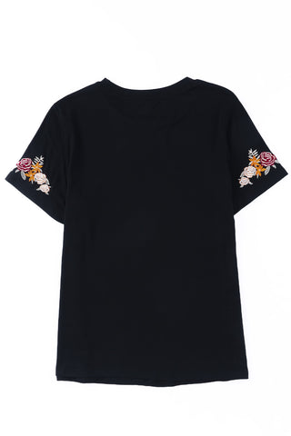 CLEARANCE Casual Floral Embroidered Round Neck T Shirt
