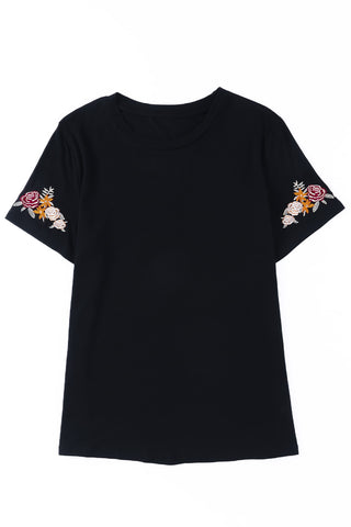 CLEARANCE Casual Floral Embroidered Round Neck T Shirt