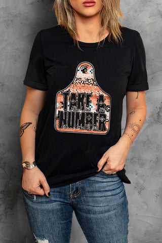 Black TAKE A NUMBER Graphic Crew Neck Tee