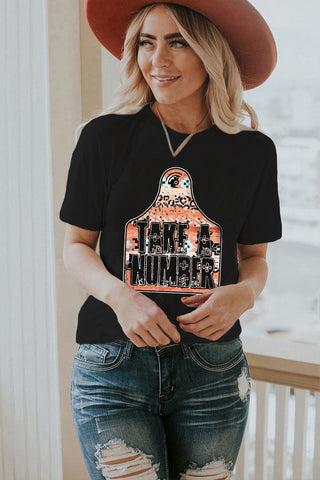 Black TAKE A NUMBER Graphic Crew Neck Tee
