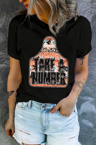 Black TAKE A NUMBER Graphic Crew Neck Tee