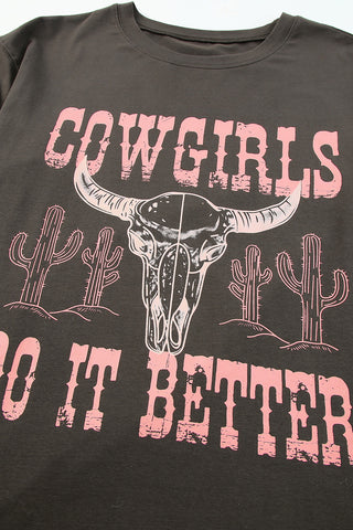 ***CLEARANCE***  Gray COWGIRLS DO IT BETTER Graphic Print Oversized T Shirt