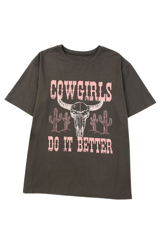 ***CLEARANCE***  Gray COWGIRLS DO IT BETTER Graphic Print Oversized T Shirt