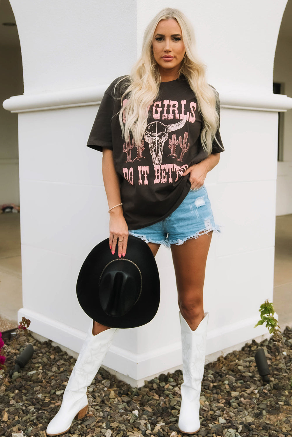 Gray COWGIRLS DO IT BETTER Graphic Print Oversized T Shirt