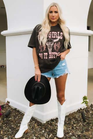 ***CLEARANCE***  Gray COWGIRLS DO IT BETTER Graphic Print Oversized T Shirt