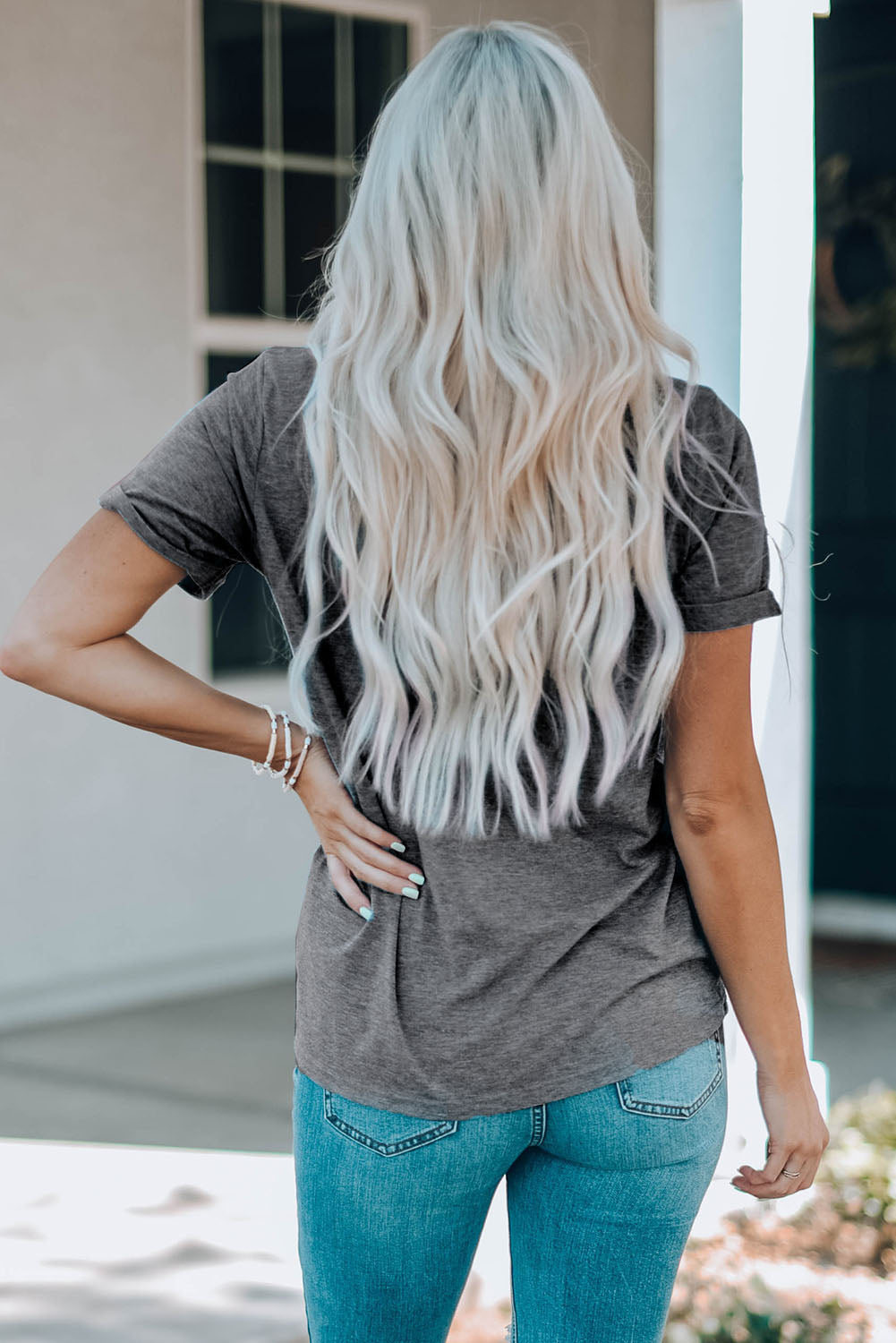 Gray Desert Wild Cowboy Cactus Print Short Sleeve Graphic Tee