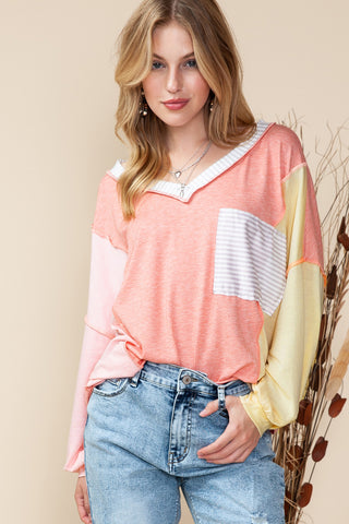 CLEARANCE Striped Color Block Splicing Long Sleeve Shirt