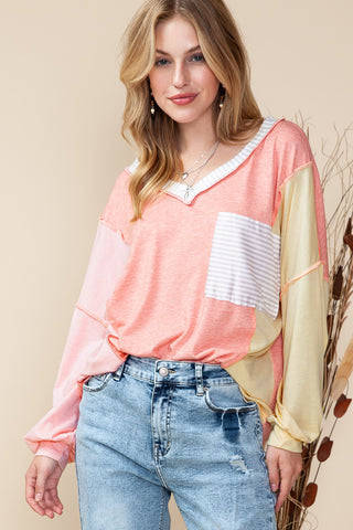 CLEARANCE Striped Color Block Splicing Long Sleeve Shirt