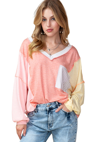 CLEARANCE Striped Color Block Splicing Long Sleeve Shirt