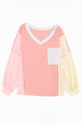 CLEARANCE Striped Color Block Splicing Long Sleeve Shirt