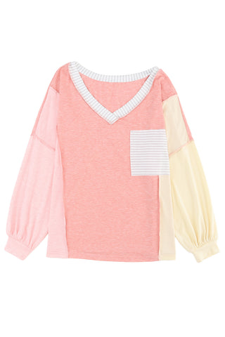 CLEARANCE Striped Color Block Splicing Long Sleeve Shirt