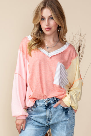 CLEARANCE Striped Color Block Splicing Long Sleeve Shirt