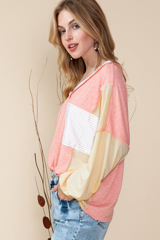CLEARANCE Striped Color Block Splicing Long Sleeve Shirt