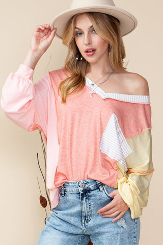 CLEARANCE Striped Color Block Splicing Long Sleeve Shirt