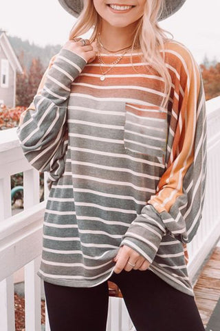 ***CLEARANCE*** Stripe Gradient Color Oversized Long Sleeve Top
