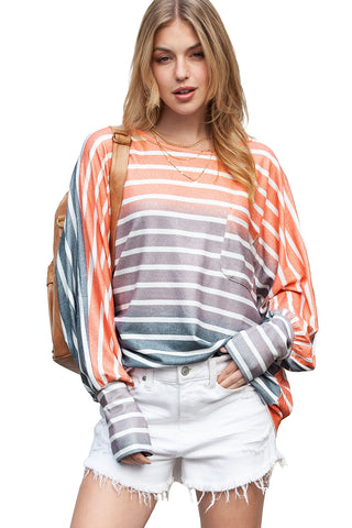 ***CLEARANCE*** Stripe Gradient Color Oversized Long Sleeve Top