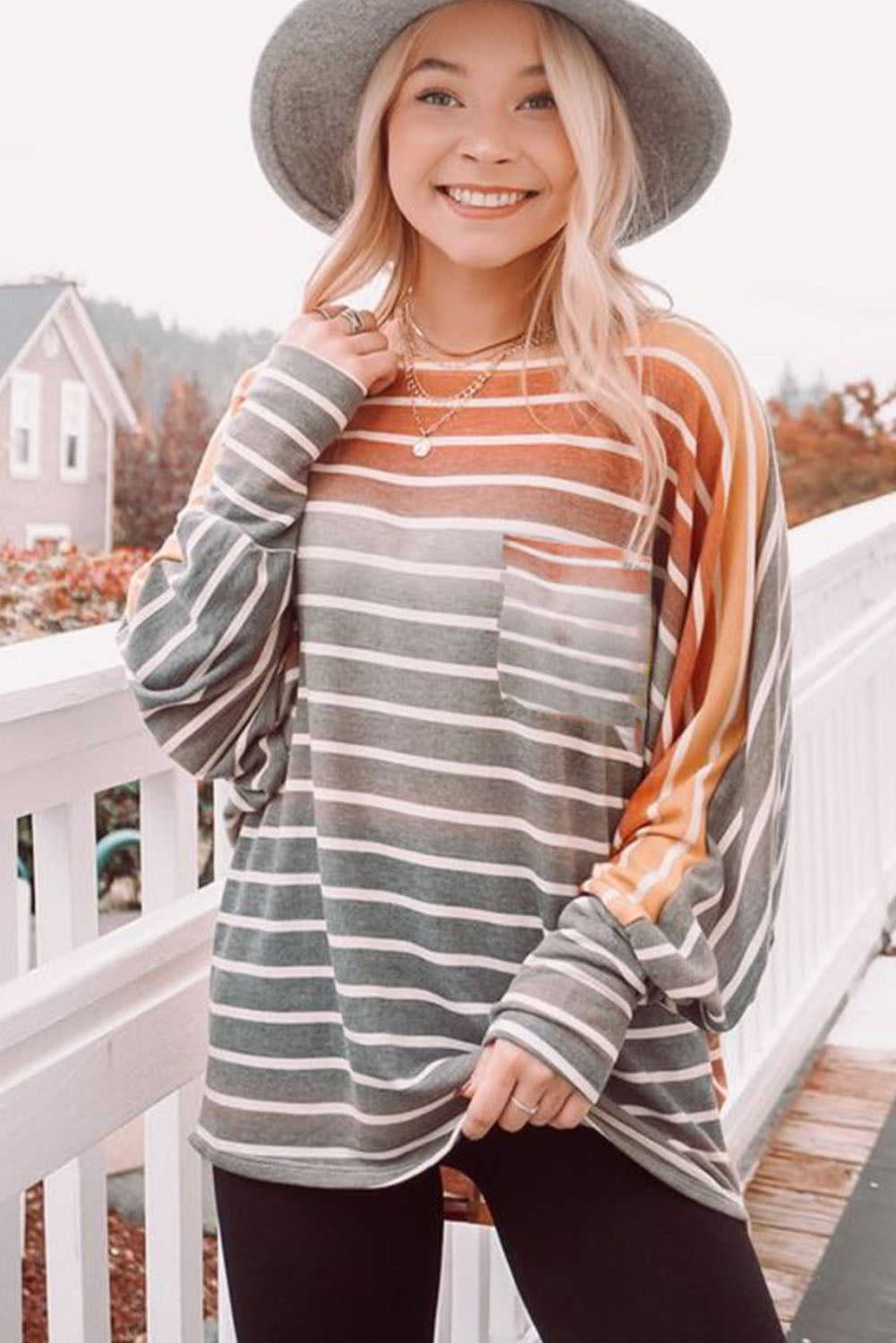 Stripe Gradient Color Oversized Long Sleeve Top