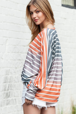 ***CLEARANCE*** Stripe Gradient Color Oversized Long Sleeve Top