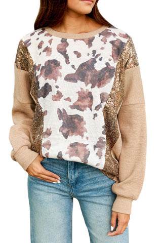 ****clearance**** Smoke Gray Abstract Print Sequin Patch Pullover Top