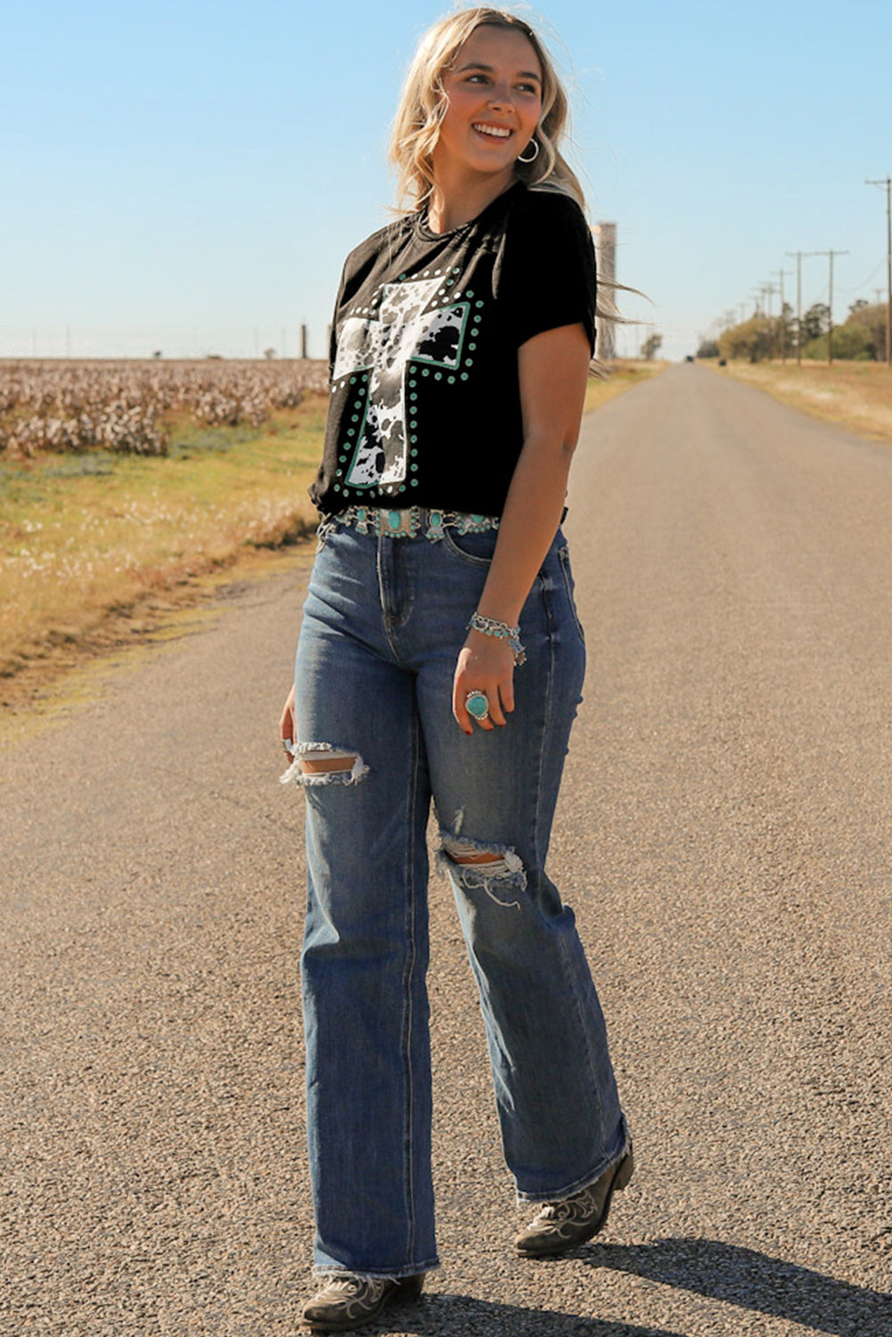 Black Animal Print Cross Graphic Tee