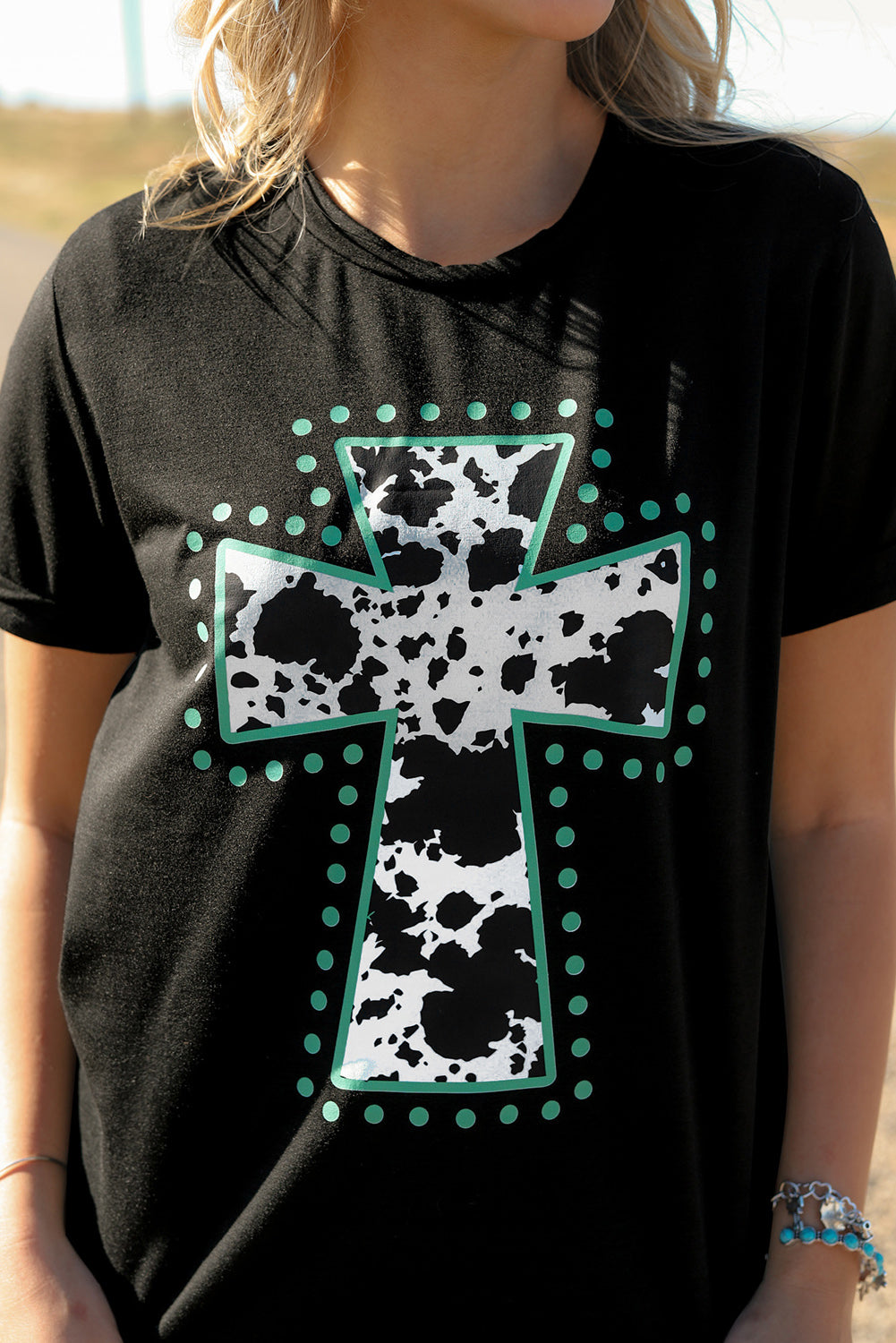 Black Animal Print Cross Graphic Tee