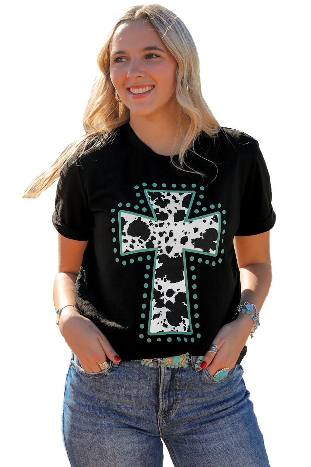 Black Animal Print Cross Graphic Tee