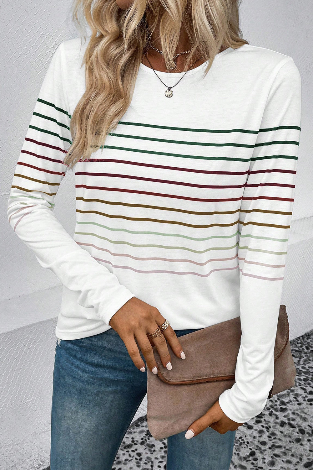 Multicolor Striped Crew Neck Long Sleeve Top