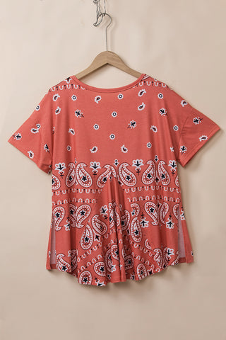 CLEARANCE Paisley Print Side Slits Crew Neck T Shirt